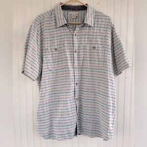 carbon2cobalt Light Blue Striped Cotton Short Sleeve Button Down Shirt Large